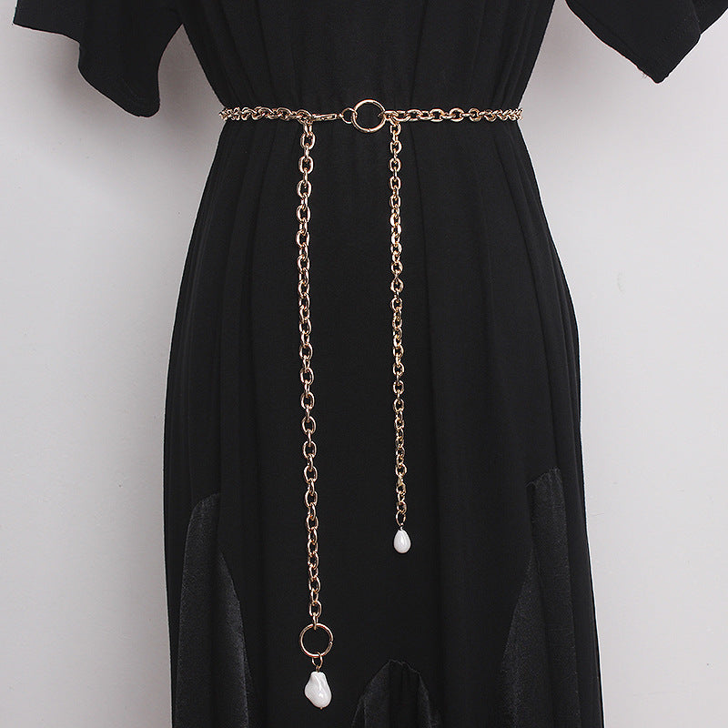 Pearl Tassel Decoration With Dress Waist Metal Chain