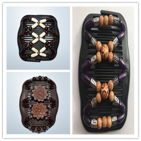 Fashion Magic Perler Elastisk Dobbelt Hårkam Clips Strækbar Kvinde Tilbehør