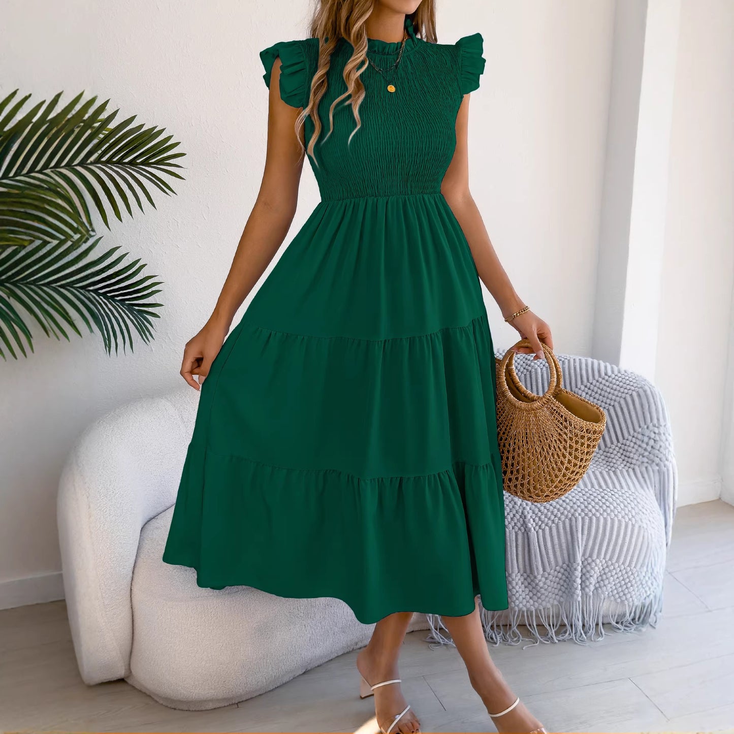 Women's Fashion Solid Color Waist Tight Dress