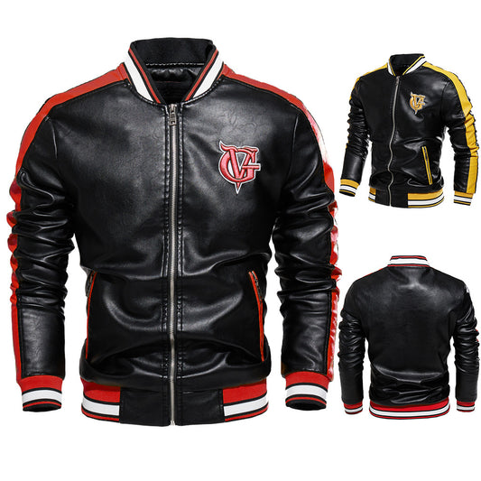 Men's pu coat British motorcycle leather jacket