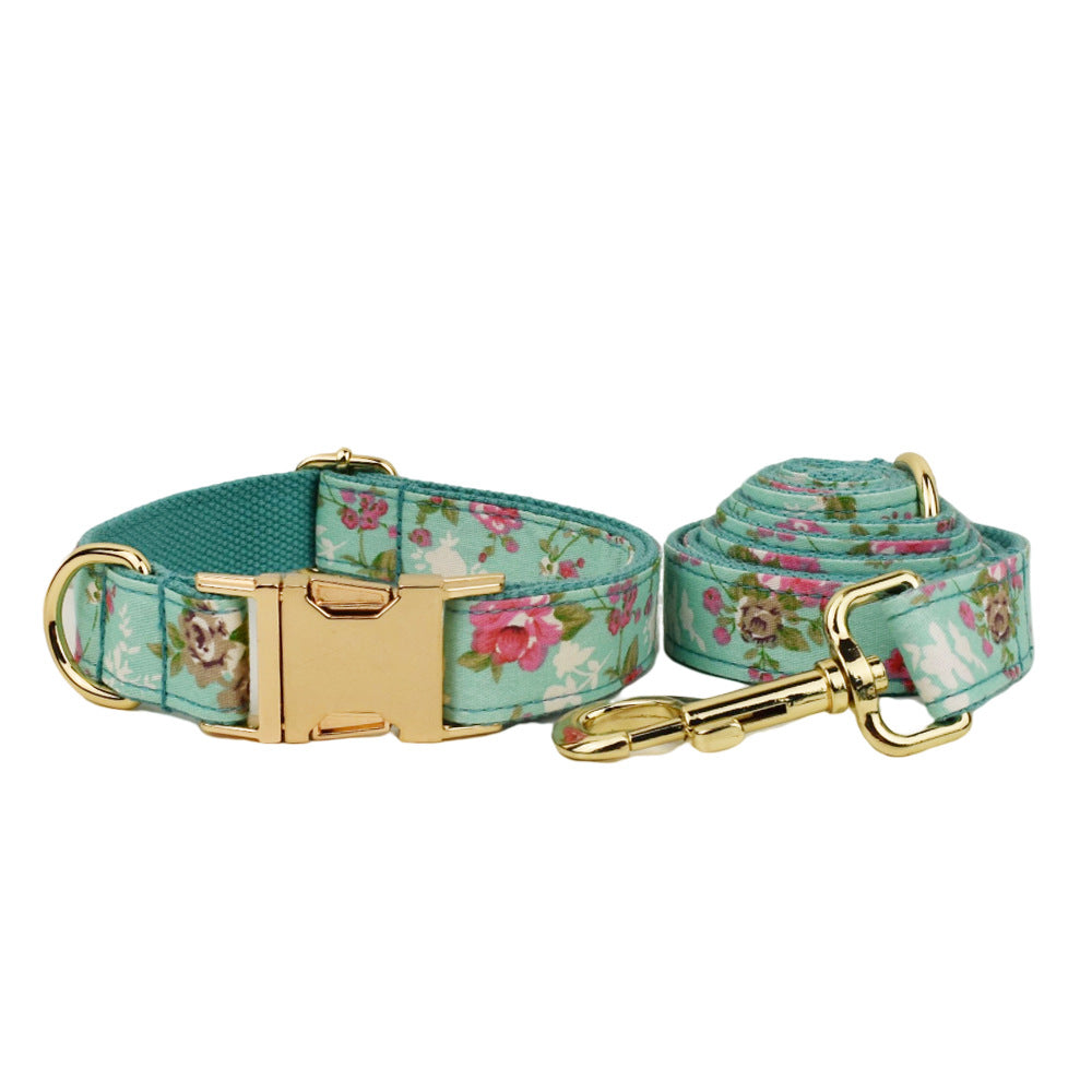 Rose Dog Collar With Green Background Detachable Cute Bow