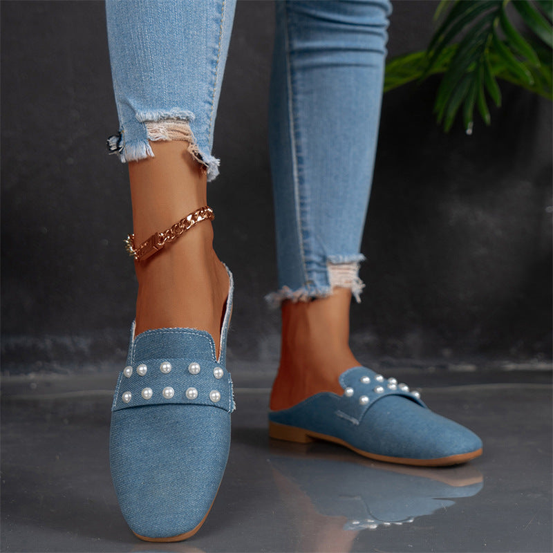 Leisure Flat Bottom Pearl Toe Cap Slippers