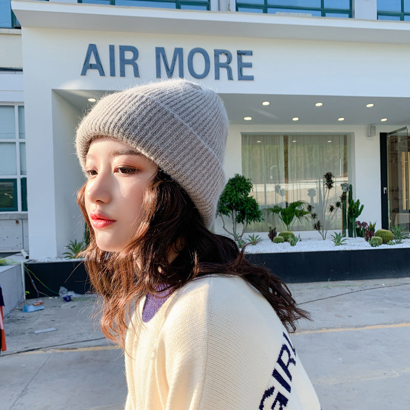 Rabbit fur thick warm woolen hat and scarf set