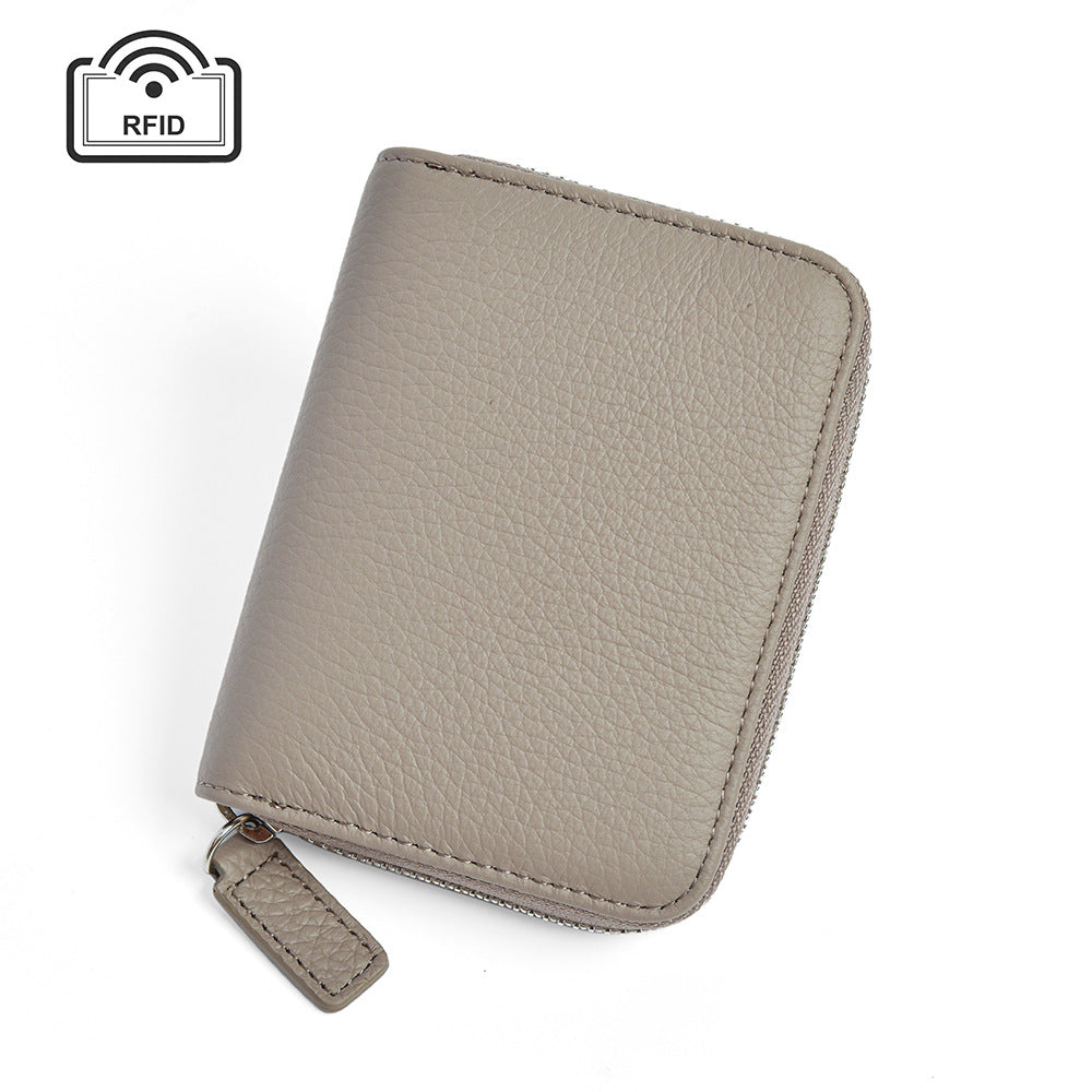 Leather Ins Organ Card Bag Rfid Anti-theft Zipper