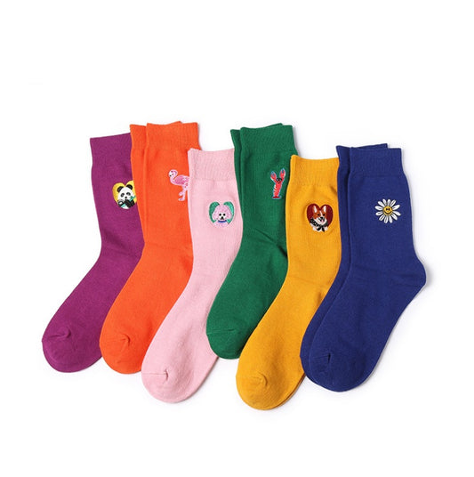 Vintage embroidered long cotton socks