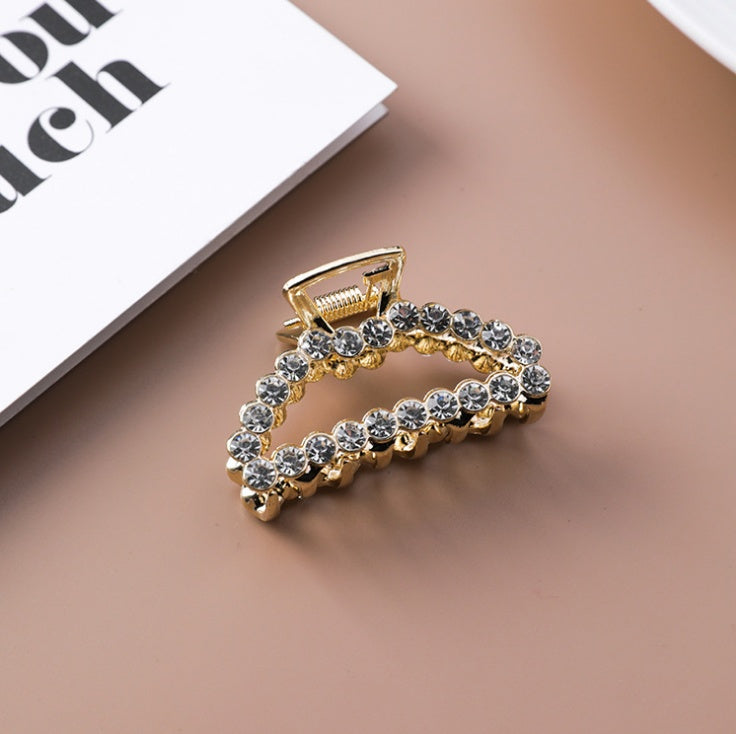 Geometric Square Love Curved Pearl Rhinestone Hair Clip