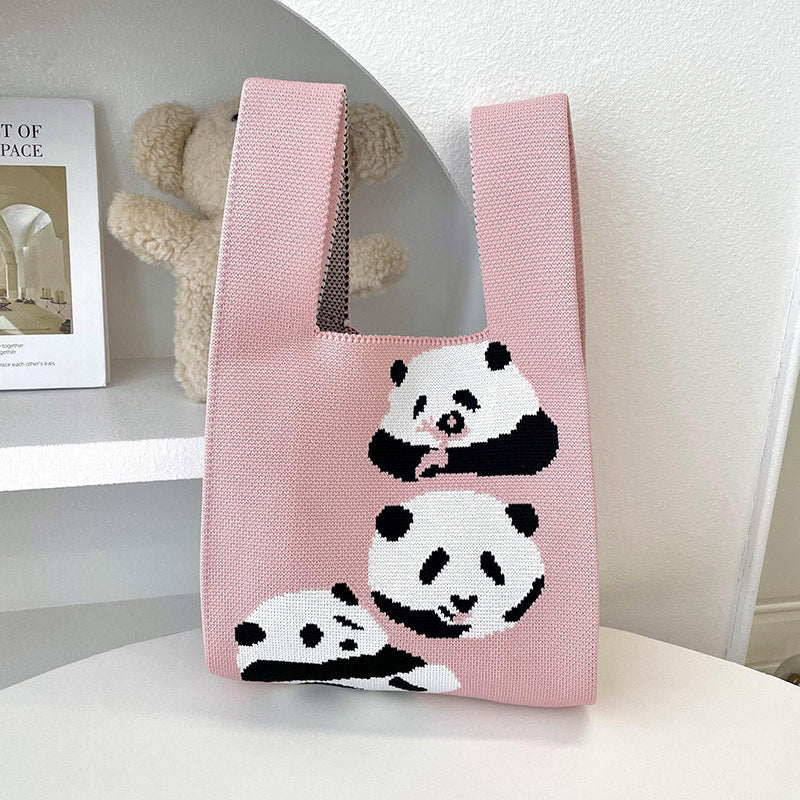 Vesttaske Strikket Sød Panda Skuldertaske