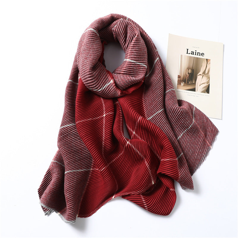 New Two-color Cashmere Lady Scarf Wrinkled Color Matching Plaid All-match