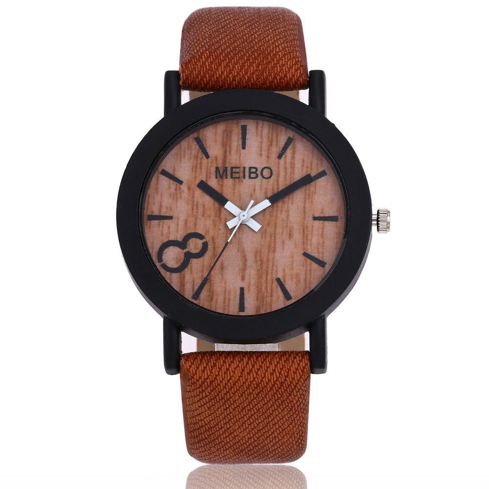 denim belt watch wood grain surface watch quartz watch 8 word