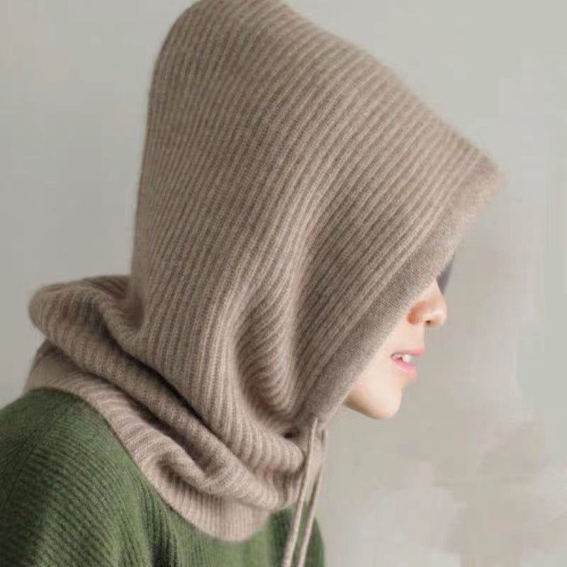 Women's Solid Color Cashmere Sweater Hat And Scarf In One