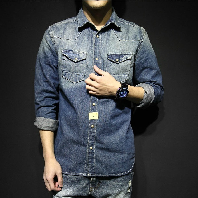 Vasket Gammeldags Tykt Slimfit Denimskjorte
