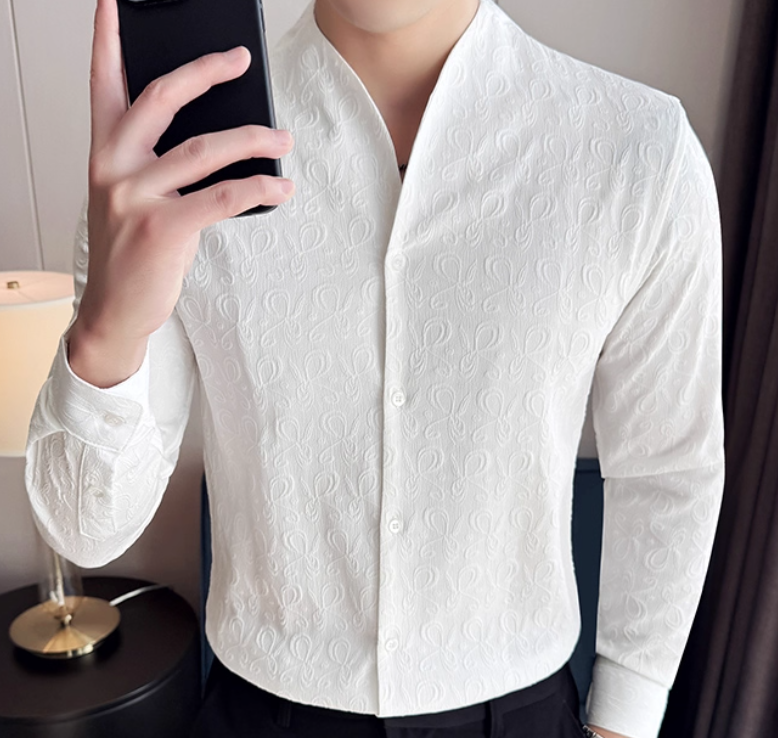 Chinese Style Stand Collar Striped Business Non-ironing High Quality Casual Shirt