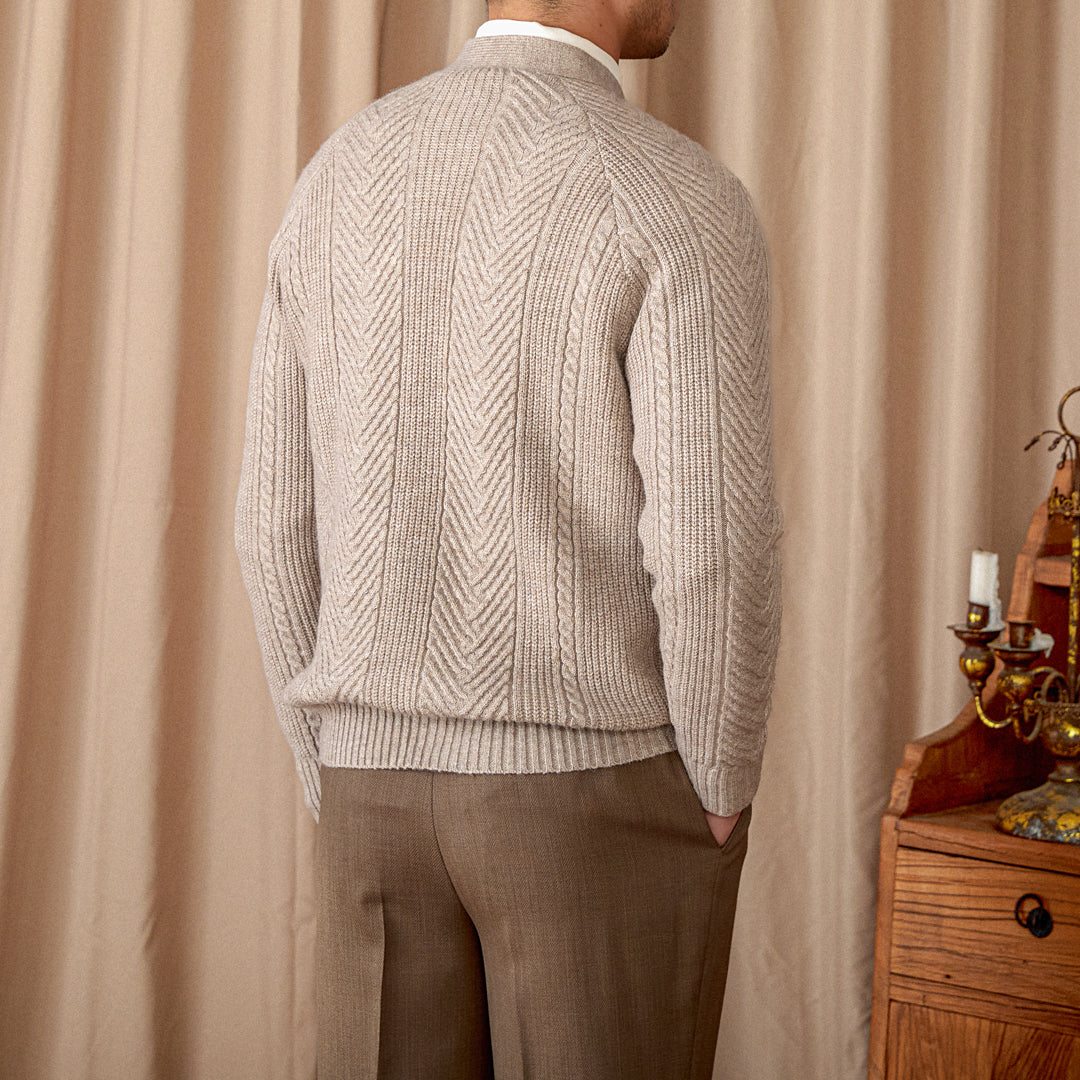 V-neck Solid Color Jacquard Knitted Cardigan Sweater Coat