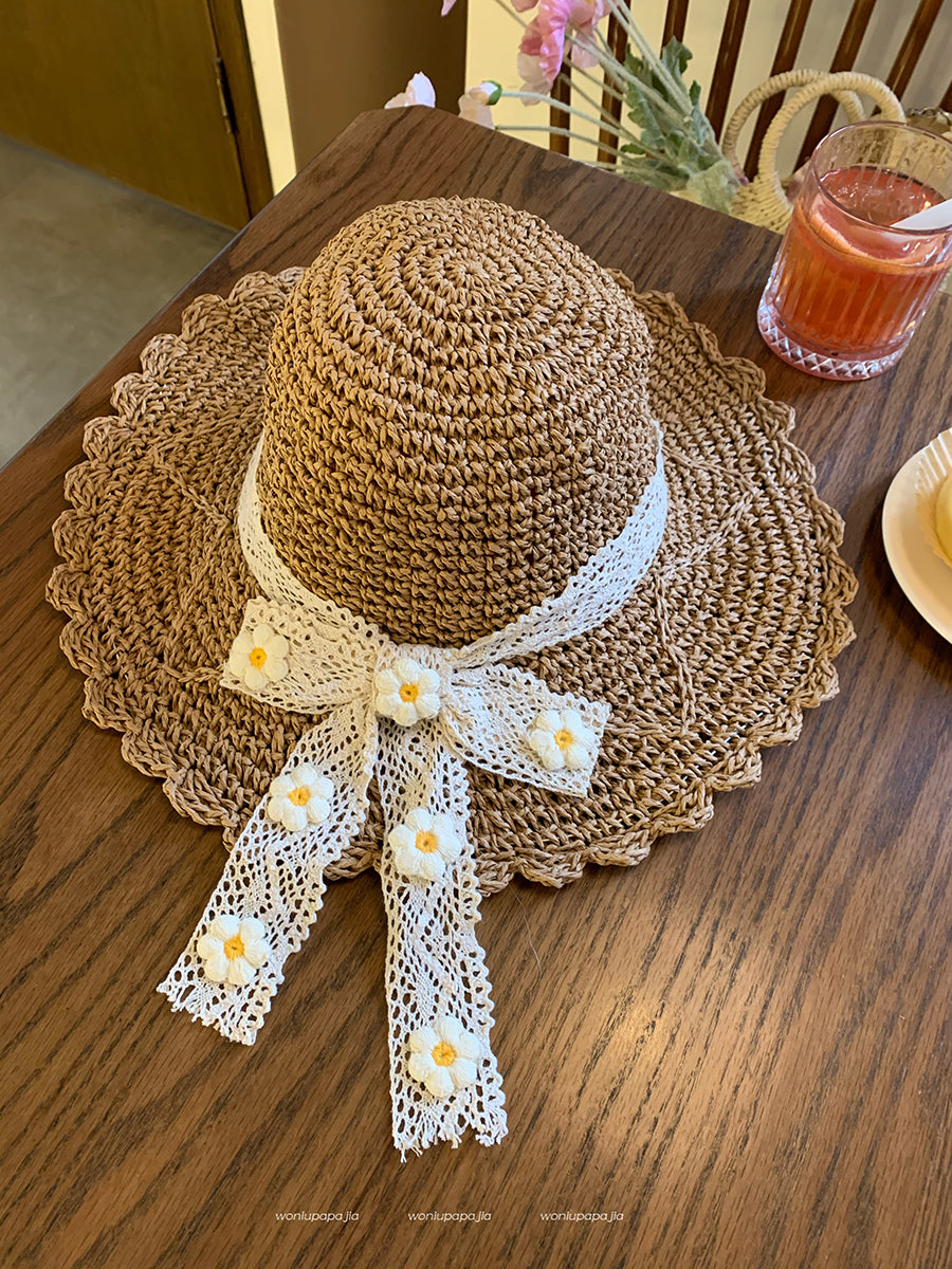 Big Brim Sun-proof Straw Hat Female Summer Seaside Breathable Lace Up