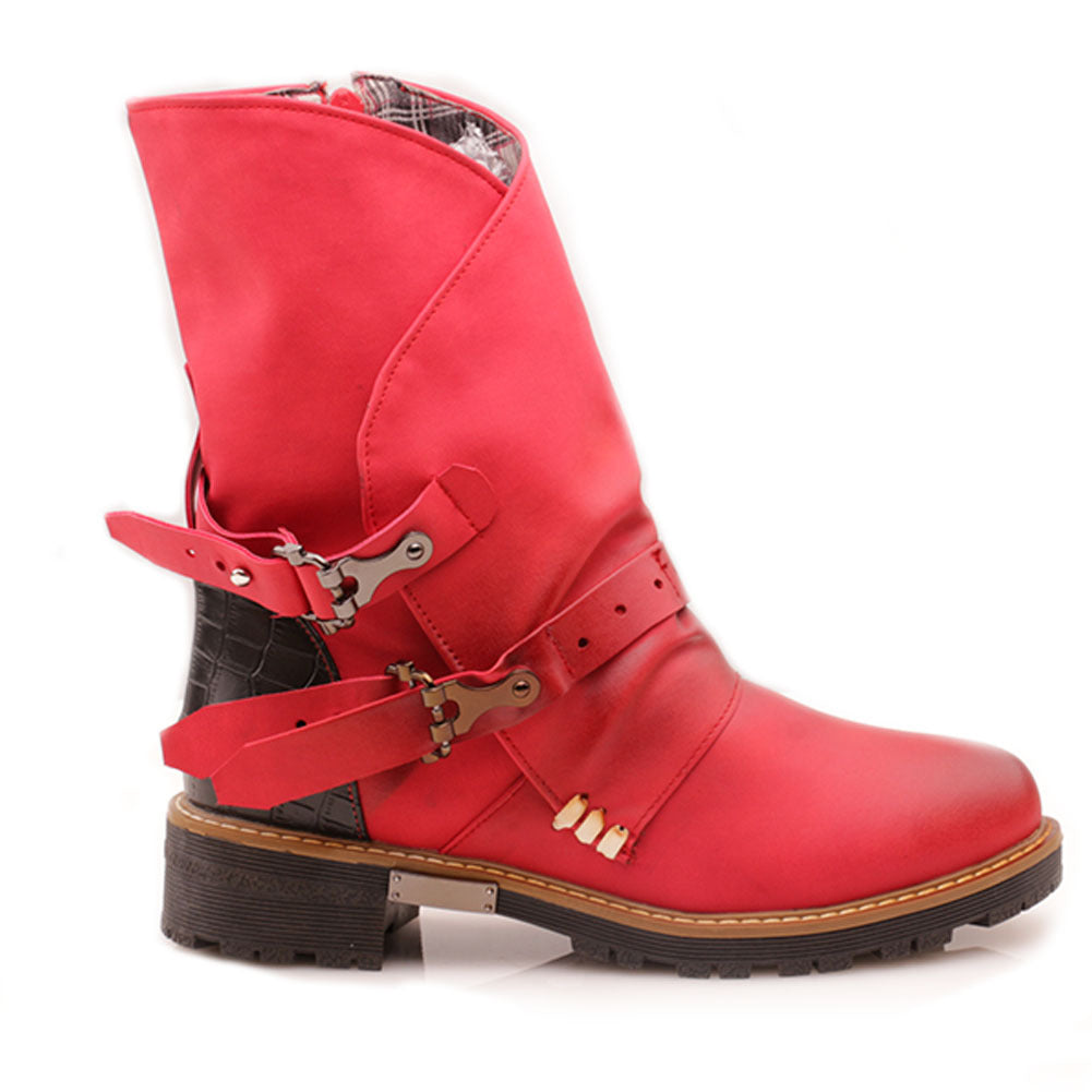 Belt Buckle Color Martin Boots PU Middle Cylinder Adhesive Rubber Shoes