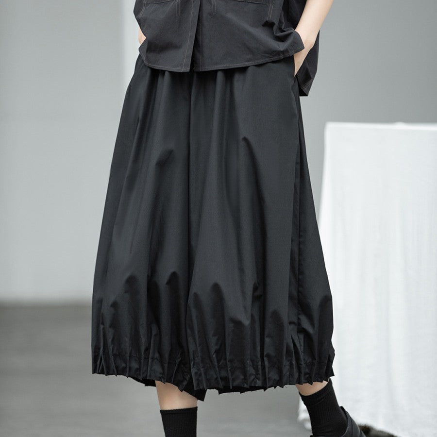 Women's Pleated Elastic Waist Cropped Pants