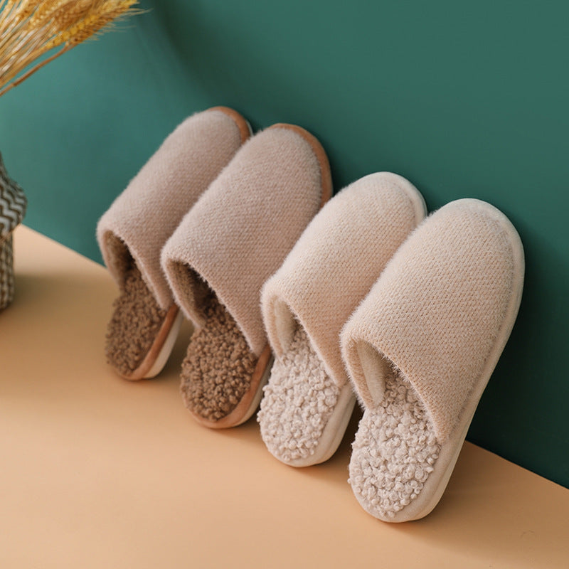 Fashionable warm home anti slip plush cotton slippers