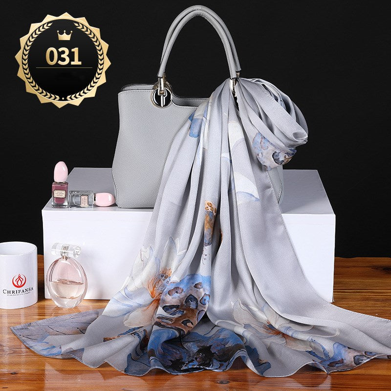Women's autumn and winter shawl plain crepe satin scarf