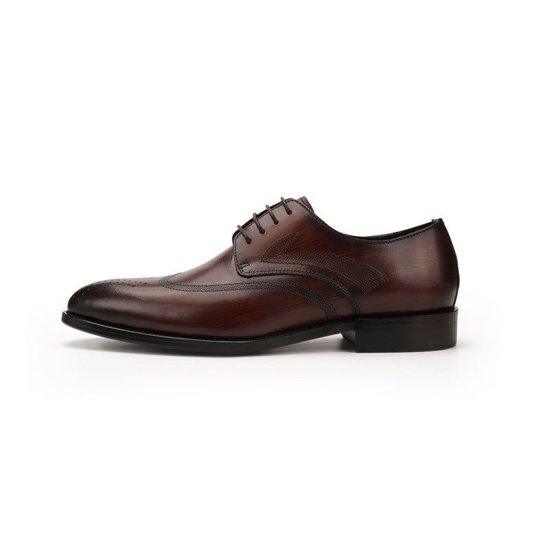 Pointed Toe Carved Cowhide Men's Leather Shoes