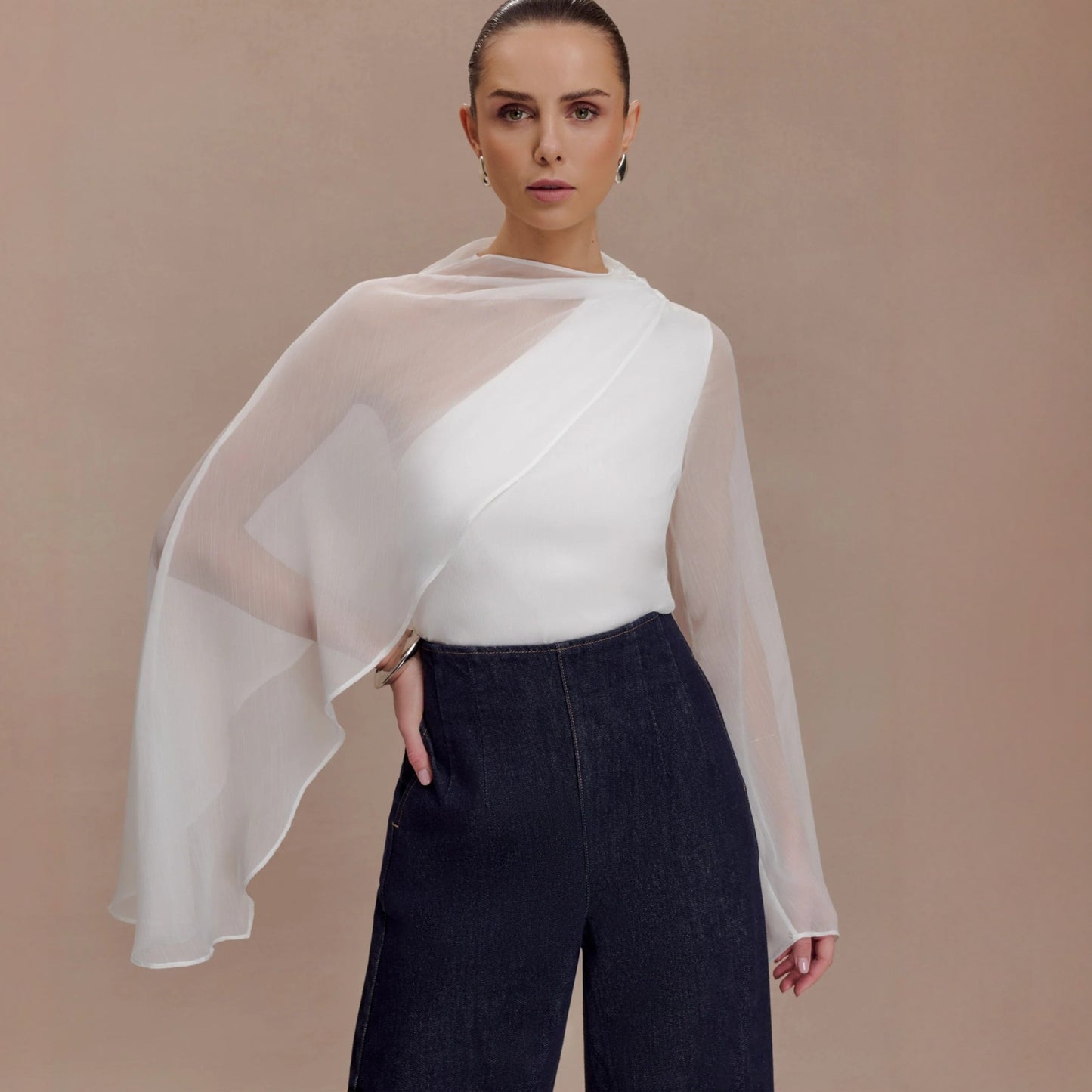 Womens Stylish Asymmetrical Shawl With Long Sleeves
