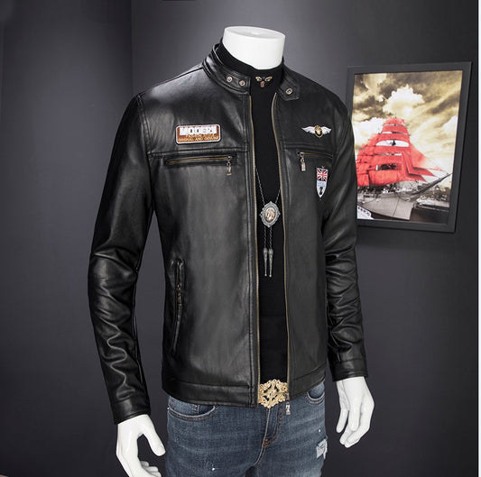 New trendy handsome locomotive PU leather coat