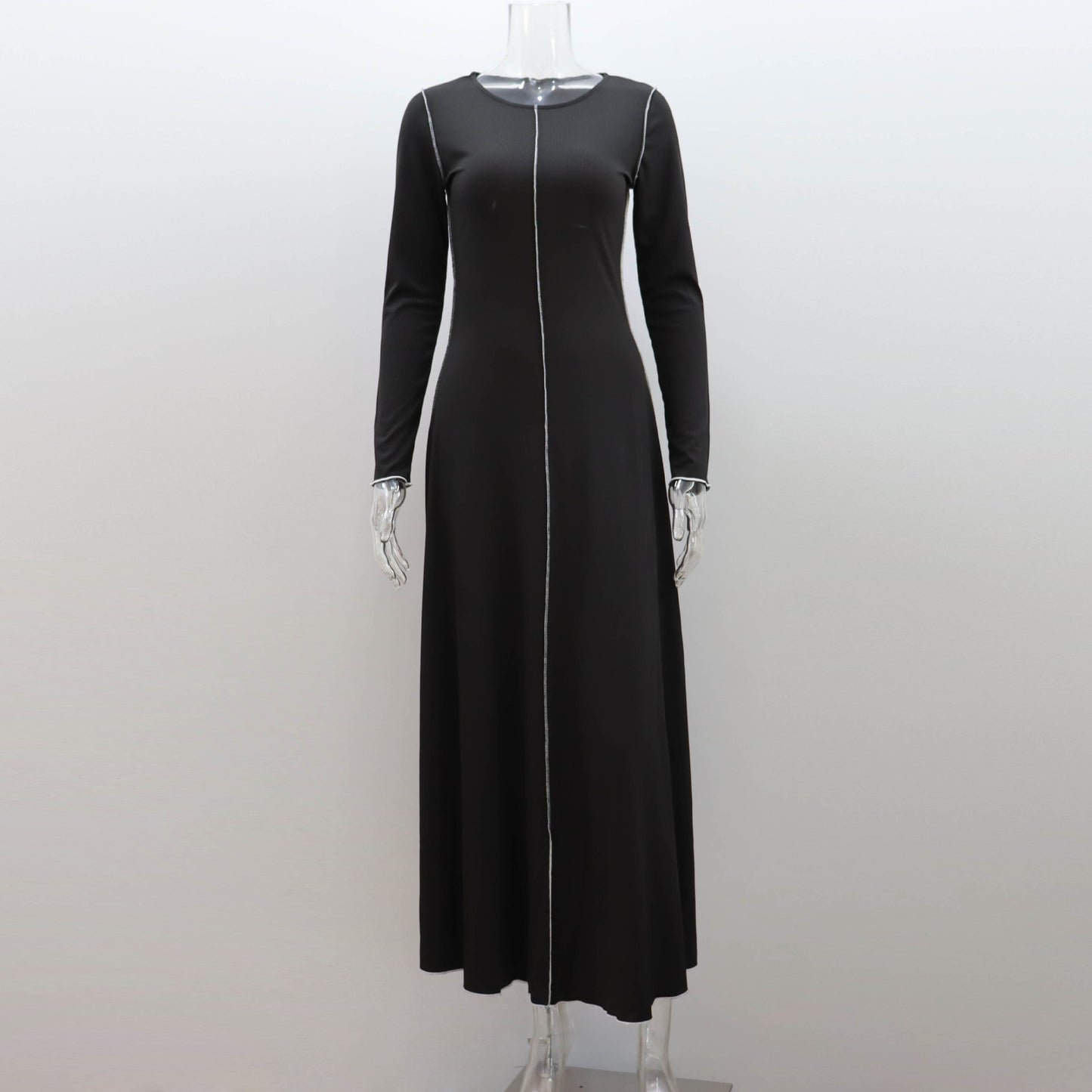 Womens Long A-line Dress With A Crew Neck