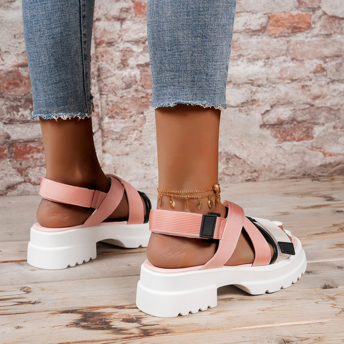 Summer Women's Thick Sole Velcro Toe Casual Sandals