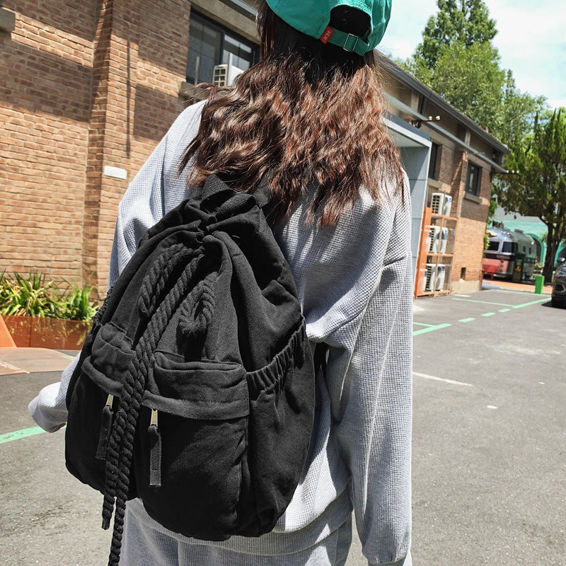 Backpack Canvas Drawstring Backpack Simple Travel Large Capacity Computer Bag