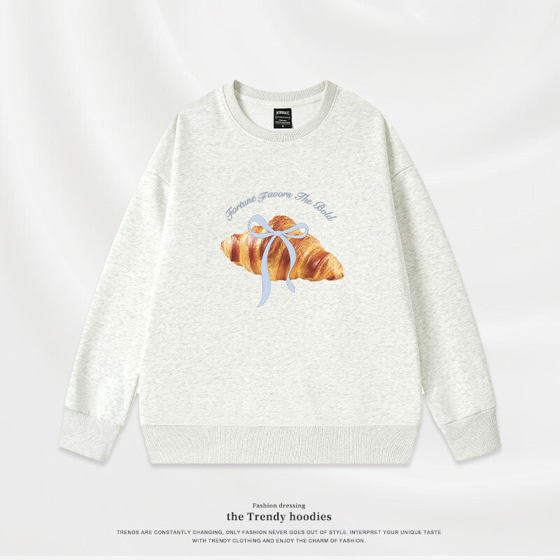 Korean-style Loose Croissant-horn Crew-neck Womens Hoodie