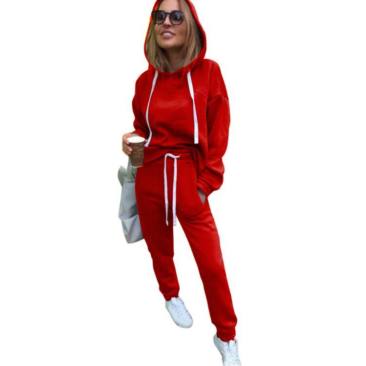 Solid Color Women's Hooded Irregular Sweatshirt Suit Two-piece Set