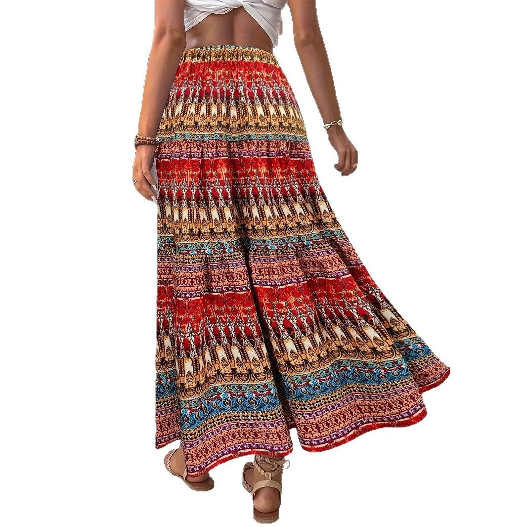 Women's New Casual Fashion Floral Print Midi Skirt