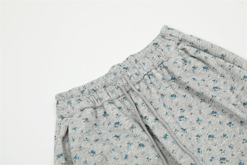 Small Floral Fleece-lined Niche High Waist Casual Pants For Women