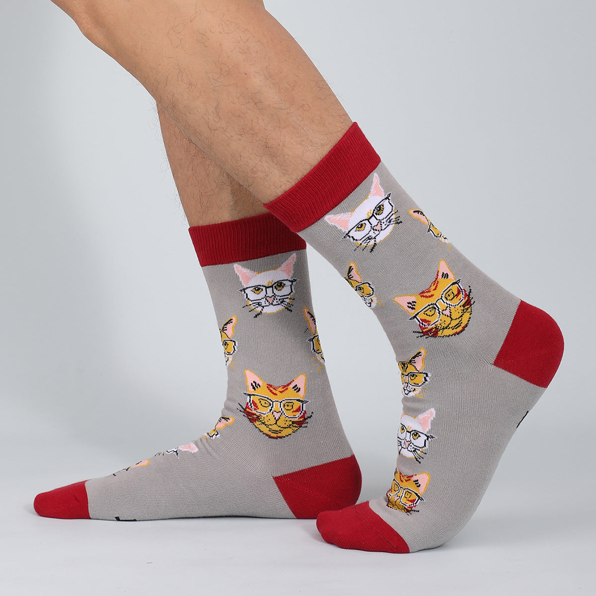 Cat, Dog  Animal Letters Men's Cotton Medium Tube Socks