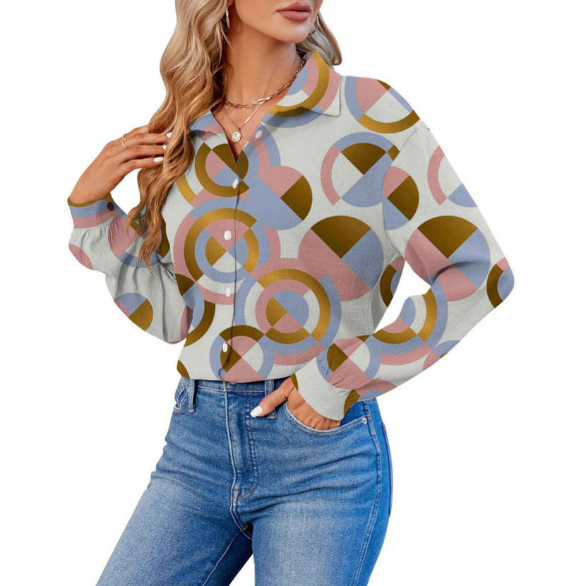 Women's 3D Printed Fashionable Long-sleeved Lapel Shirt