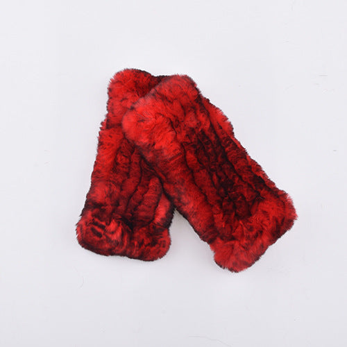 Rabbit Fur Half Finger Gloves Padded