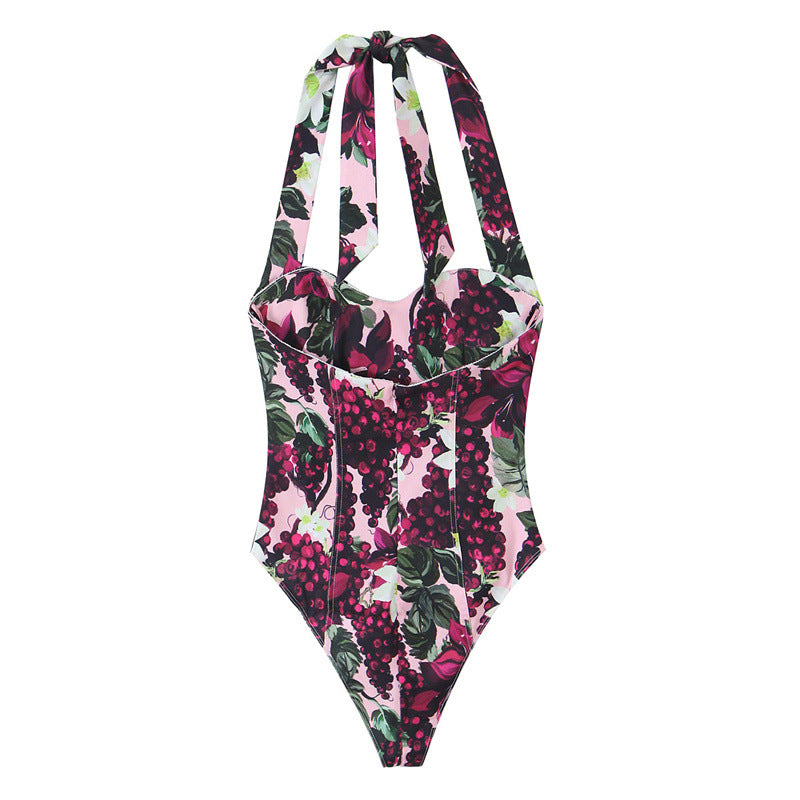 Sexy Hot Girl Print Hanging Collar Jumpsuit