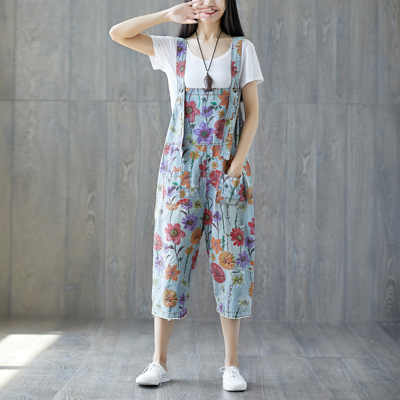 Women's Fashion Minimalist Washed Denim Strappy Trousers