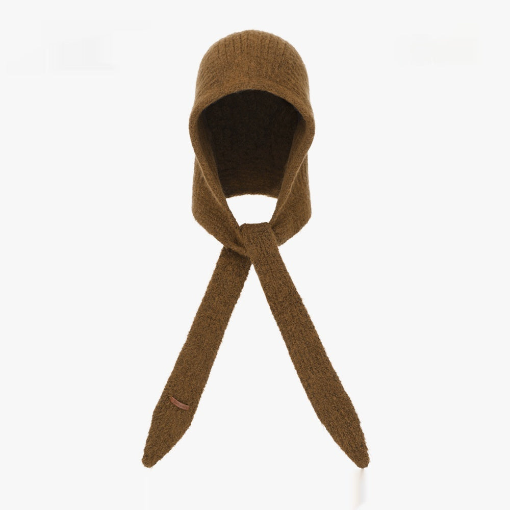 Single Piece Warm Red Knit Earflap Hat And Scarf For Fall And Winter