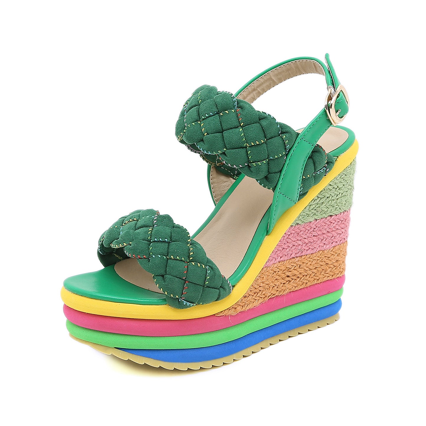Super High Heel Sandals Rainbow Straw Muffin Candy Color