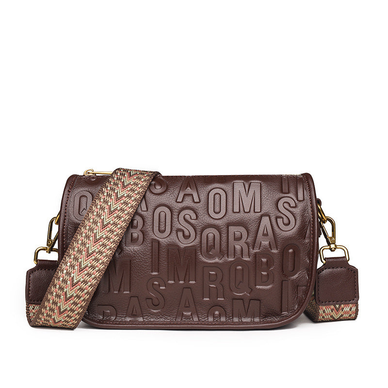 Cowhide Design Trendy Fashion Alphabet Shoulder Messenger Bag