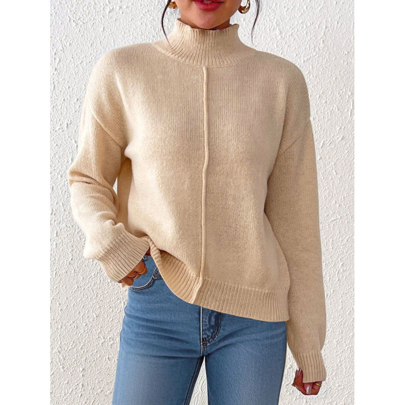 Casual European And American Autumn And Winter Solid Color Base Sweater