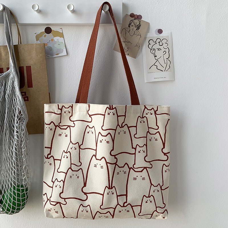 Female College Student's One-shoulder Hand-held Canvas Bag
