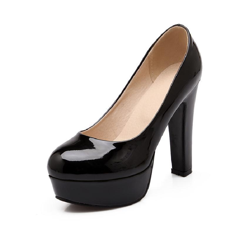 Platform patent leather shoes light brown large size