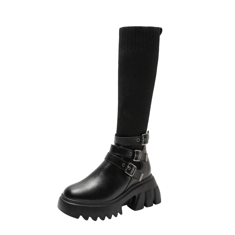 Women's Simple Microfiber Platform Knight Boots