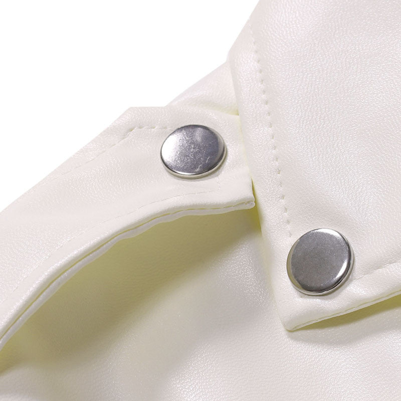 Slim Casual Leather Jacket With Lapel Diagonal Zipper
