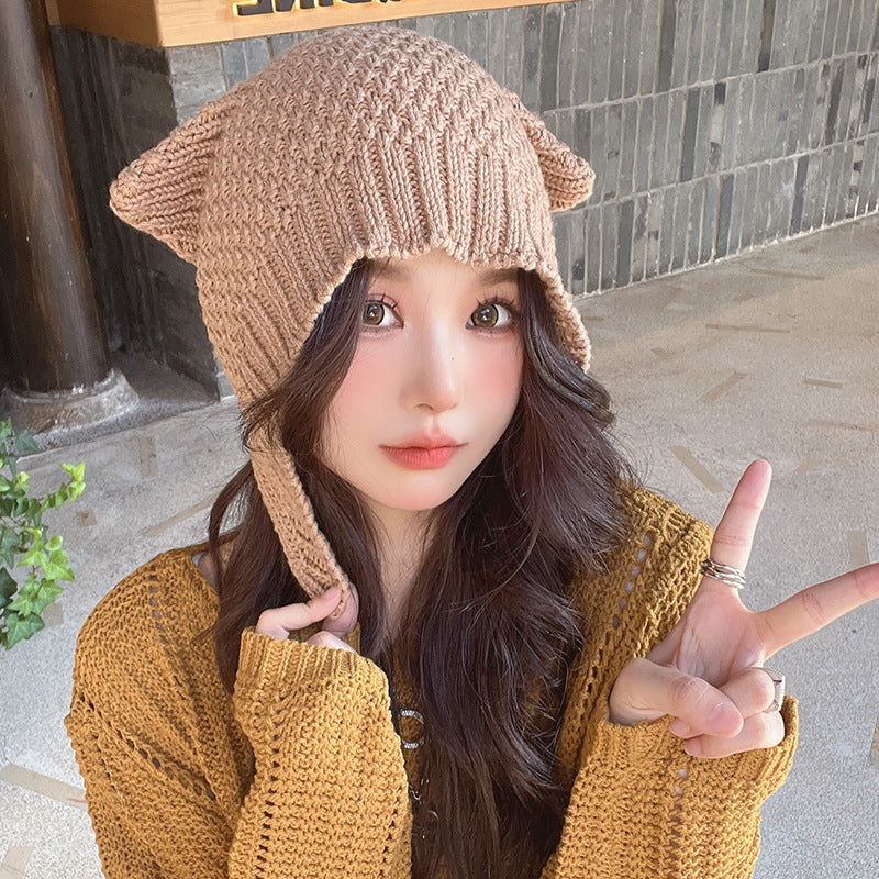 Women's Autumn And Winter Cute Earflaps Woolen Cap