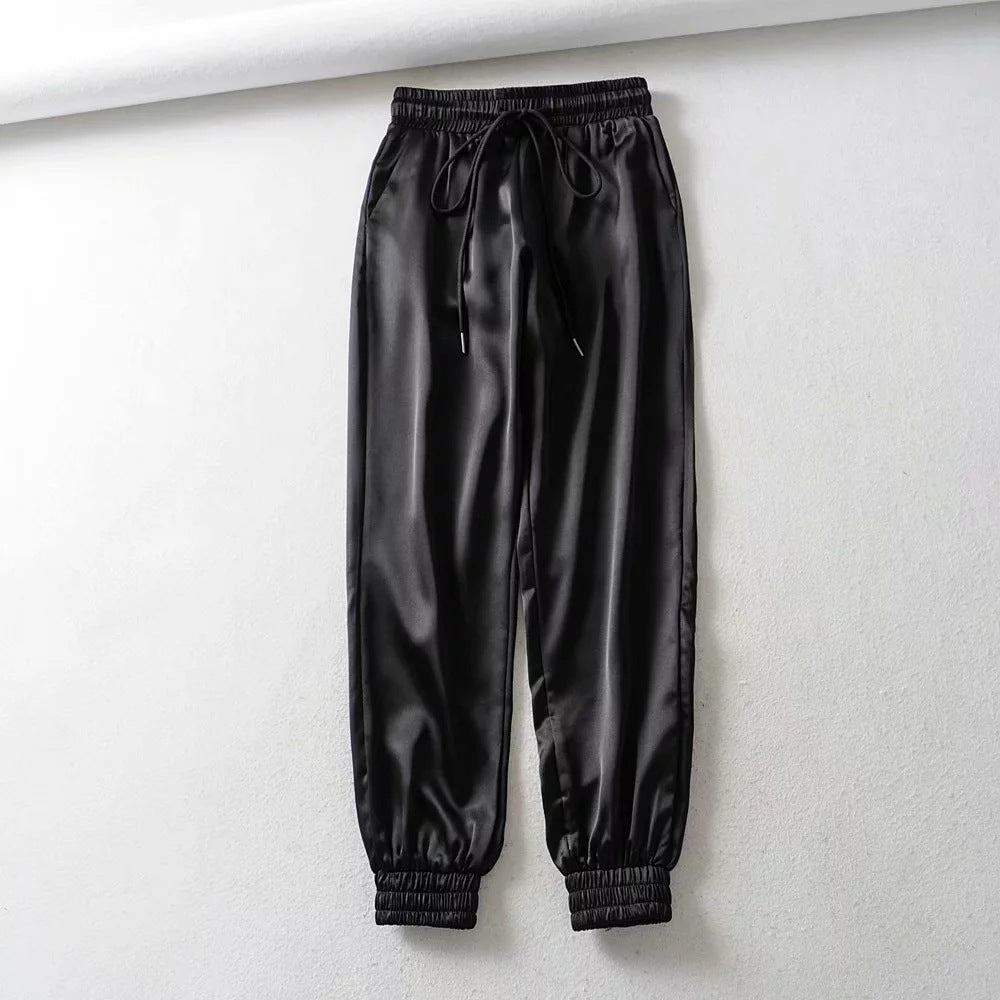 Elastic waist drawstring slacks