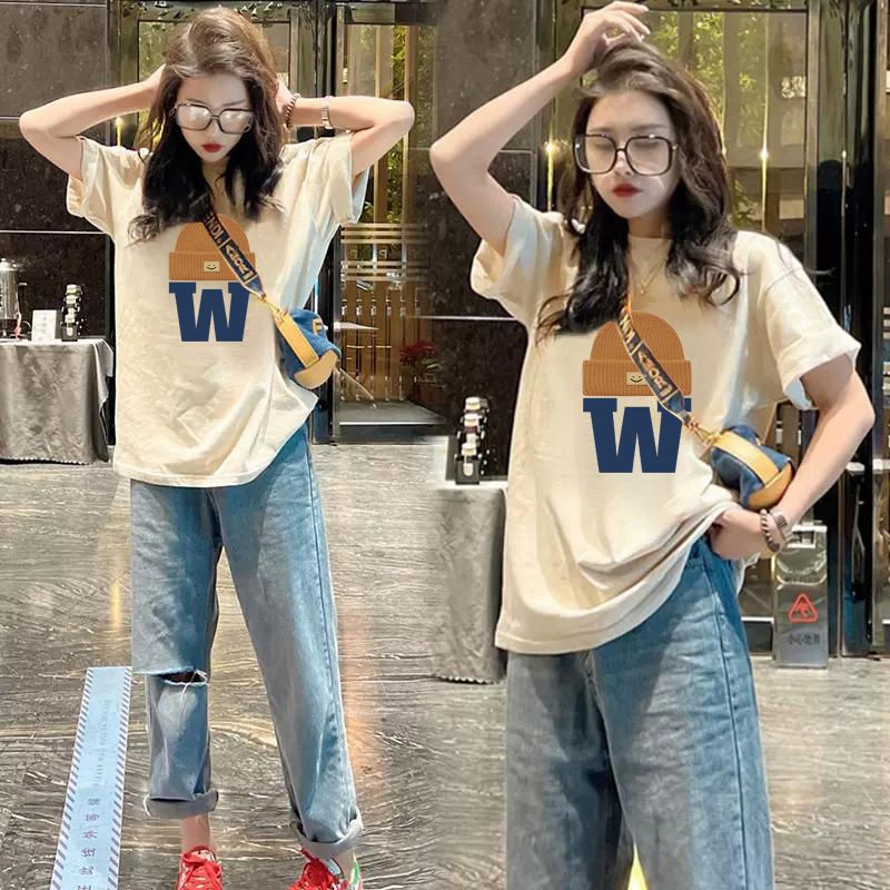 All-matching Letter Print Short-sleeve T-shirt Women's Round Neck Top