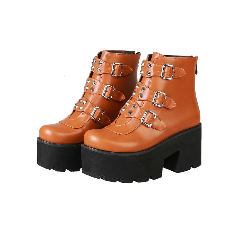 Belt Buckle Side Zipper High Heel Stage Boots Platform Shoes