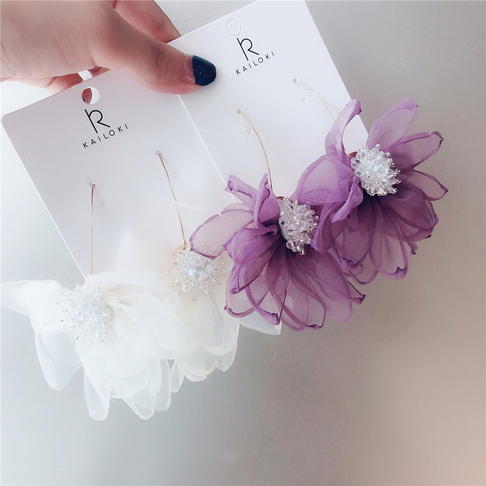 Gentle Mesh Fairy Flower Crystal Earrings